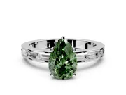 Solitaire Engagement Ring Setting for Fancy Green Pear-Shaped Center with Channel Baguette Band and Prong Head in Sterling Silver