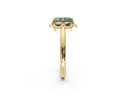 Floral Frame Engagement Ring Setting for Fancy Green Radiant Cut Center with Accent Clusters and Prong Head in Yellow Gold