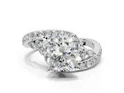 Solitaire Engagement Ring Setting for Radiant Cut Center with Pave Bypass Twist Band and Prong Head in Sterling Silver