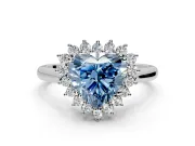 Starburst Halo Engagement Ring Setting for Fancy Blue Heart-Shaped Center with Thin Round-Wire Band and Prong Head in Platinum