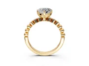 Solitaire Engagement Ring Setting for Heart-Shaped Center with Bezel-Dot Beaded Band and Prong Head in Yellow Gold