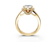 Solitaire Engagement Ring Setting for Asscher Cut Center with Wide Band, Pave Collar and Prong Head in Yellow Gold