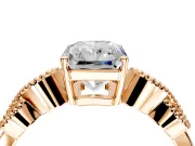 Leaf Engagement Ring Setting for Radiant Cut Center with Milgrain Accent Band and Prong Head in Rose Gold
