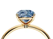 Solitaire Engagement Ring Setting for Fancy Blue Cushion Cut Center with Straight Thin Band and Prong Head in Yellow Gold