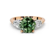 3 Stone Engagement Ring Setting for Fancy Green Round Cut Center with Large Pear-Shaped Accents and Prong Head in Rose Gold