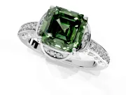Floral Engagement Ring Setting for Fancy Green Asscher Cut Center with Four Accent Clusters and Prong Head in Platinum