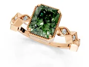 Milgrain Bezel Engagement Ring Setting for Fancy Green Radiant Cut Center with Marquise Stations and Bezel Head in Rose Gold