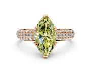 Solitaire Engagement Ring Setting for Fancy Yellow Marquise Center with Multi-Row Pave Accents and Basket Head in Rose Gold