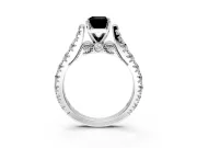 Solitaire Engagement Ring Setting for Fancy Black Emerald Cut Center with Pave Cathedral Shoulders and Prong Head in Platinum