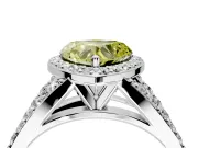 Halo Engagement Ring Setting for Fancy Yellow Heart-Shaped Center with Narrow Pave Split Shank and Prong Head in Sterling Silver