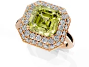 Halo Engagement Ring Setting for Fancy Yellow Asscher Cut Center with Plain Tapered Band and Prong Head in Rose Gold