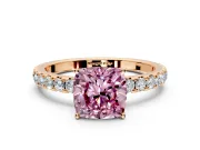 Solitaire Engagement Ring Setting for Fancy Pink Cushion Cut Center with Large Accent Band and Prong Head in Rose Gold