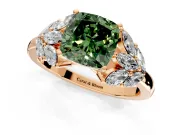 Leaf Cluster Engagement Ring Setting for Fancy Green Cushion Cut Center with Marquise Accents and Prong Head in Rose Gold
