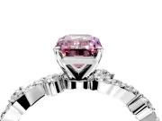 Solitaire Engagement Ring Setting for Fancy Pink Emerald Cut Center with Bar-Station Pave Twist and Prong Head in White Gold