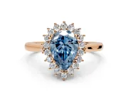 Starburst Halo Engagement Ring Setting for Fancy Blue Pear-Shaped Center with Thin Round-Wire Band and Prong Head in Rose Gold