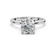 Hidden Halo Engagement Ring Setting for Radiant Cut Center with Thin Round-Wire Band and Prong Head in Platinum