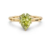 Solitaire Engagement Ring Setting for Fancy Yellow Pear-Shaped Center with Bamboo Band and Prong Head in Yellow Gold