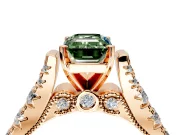 Solitaire Engagement Ring Setting for Fancy Green Emerald Cut Center with Pave Cathedral Shoulders and Prong Head in Rose Gold