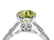 Solitaire Engagement Ring Setting for Fancy Yellow Round Cut Center with Pave Rail Split Shank and Prong Head in Platinum