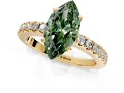 Solitaire Engagement Ring Setting for Fancy Green Marquise Center with Single Row Accent Band and Prong Head in Yellow Gold