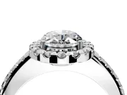 Pave Halo Engagement Ring Setting for Oval Center with Single Row Pave Band and Prong Head in Platinum