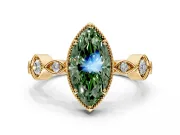 Vintage Station Engagement Ring Setting for Fancy Green Marquise Center with Accents and Prong Head in Yellow Gold
