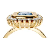 Halo Engagement Ring Setting for Fancy Blue Radiant Cut Center with Milgrain Bezel Rim, Plain Band and Prong Head in Yellow Gold