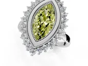 Halo Engagement Ring Setting for Fancy Yellow Marquise Center with Milgrain Bezel Rim, Plain Band and Prong Head in White Gold