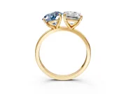 Fancy Blue Round Cut and Emerald Cut Lab-Grown Diamond Toi et Moi Engagement Ring with Prong-Set Stones in Yellow Gold