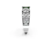 Pave Engagement Ring Setting for Fancy Green Emerald Cut Center with Curved Accent Rows, Openwork and Prong Head in Platinum