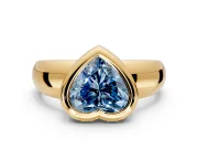 Solitaire Engagement Ring Setting for Fancy Blue Heart-Shaped Center with Wide Band and Bezel Head in Yellow Gold