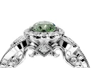 Milgrain Halo Engagement Ring Setting for Fancy Green Pear-Shaped Center with Shoulder Bezels and Prong Head in White Gold