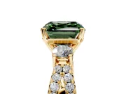 3 Stone Engagement Ring Setting for Fancy Green Asscher Cut Center with Pave Split Shank and Prong Head in Yellow Gold
