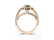 Halo Engagement Ring Setting for Fancy Green Oval Center with Framed Halo, Pave Band and Prong Head in Rose Gold