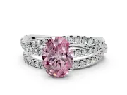 Solitaire Engagement Ring Setting for Fancy Pink Oval Center with Woven 3-Strand Pave Band and Prong Head in Sterling Silver