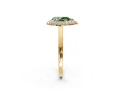Halo Engagement Ring Setting for Fancy Green Pear-Shaped Center with Plain Tapered Band and Prong Head in Yellow Gold