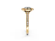 Halo Engagement Ring Setting for Round Cut Center with Milgrain Pave Band and Bezel Head in Yellow Gold