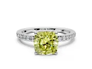 Solitaire Engagement Ring Setting for Fancy Yellow Cushion Cut Center with Fine Pave Band and Prong Head in Platinum