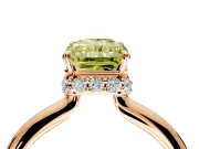 Hidden Halo Engagement Ring Setting for Fancy Yellow Radiant Cut Center with Plain Rounded Band and Prong Head in Rose Gold