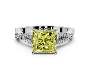 Solitaire Engagement Ring Setting for Fancy Yellow Princess Cut Center with Twisted Pave Split Shank and Prong Head in Platinum