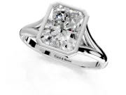 Solitaire Engagement Ring Setting for Radiant Cut Center with V Split Shank and Bezel Head in Platinum