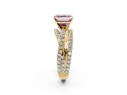 Solitaire Engagement Ring Setting for Fancy Pink Asscher Cut Center with Woven 3-Strand Pave Band and Prong Head in Yellow Gold