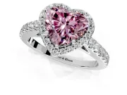 Halo Engagement Ring Setting for Fancy Pink Heart-Shaped Center with Full Pave Band and Prong Head in White Gold