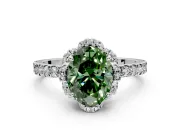 Halo Engagement Ring Setting for Fancy Green Oval Center with Openwork Halo, Pave Band and Prong Head in Sterling Silver