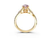 Solitaire Engagement Ring Setting for Fancy Pink Pear-Shaped Center with Pave Rail Split Shank and Prong Head in Yellow Gold