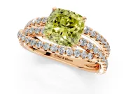Solitaire Engagement Ring Setting for Fancy Yellow Cushion Cut Center with Woven 3-Strand Pave Band and Prong Head in Rose Gold