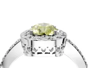 Halo Engagement Ring Setting for Fancy Yellow Pear-Shaped Center with Heart-Shaped Openwork, Pave Band and Prong Head in Platinum