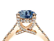 Solitaire Engagement Ring Setting for Fancy Blue Round Cut Center with Widening Pave Band and Claw Prong Head in Rose Gold