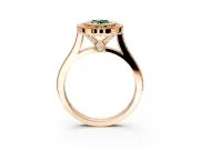 Halo Engagement Ring Setting for Fancy Green Oval Center with Milgrain Frame, Pave Band and Prong Head in Rose Gold