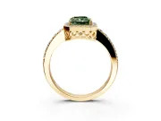Halo Engagement Ring Setting for Fancy Green Radiant Cut Center with Heart-Shaped Openwork, Pave Band and Prong Head in Yellow Gold